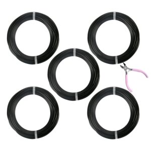 5 Rolls Aluminum Craft Wire Kit with Side Cutter Pliers, Multi-Size [18/15/12/10/9] Gauge, Flexible Metal Wire Set for Jewelry Making, Bonsai and Sculpting (164 Ft Total, 32.8 Ft/Roll, Black)