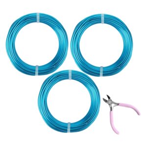 3 Rolls Aluminum Craft Wire Kit with Side Cutter Pliers, Multi-Size [18/12/9] Gauge, Flexible Metal Wire Set for Jewelry Making, Bonsai and Sculpting (98.4 Ft Total, 32.8 Ft/Roll, Aqua Blue)