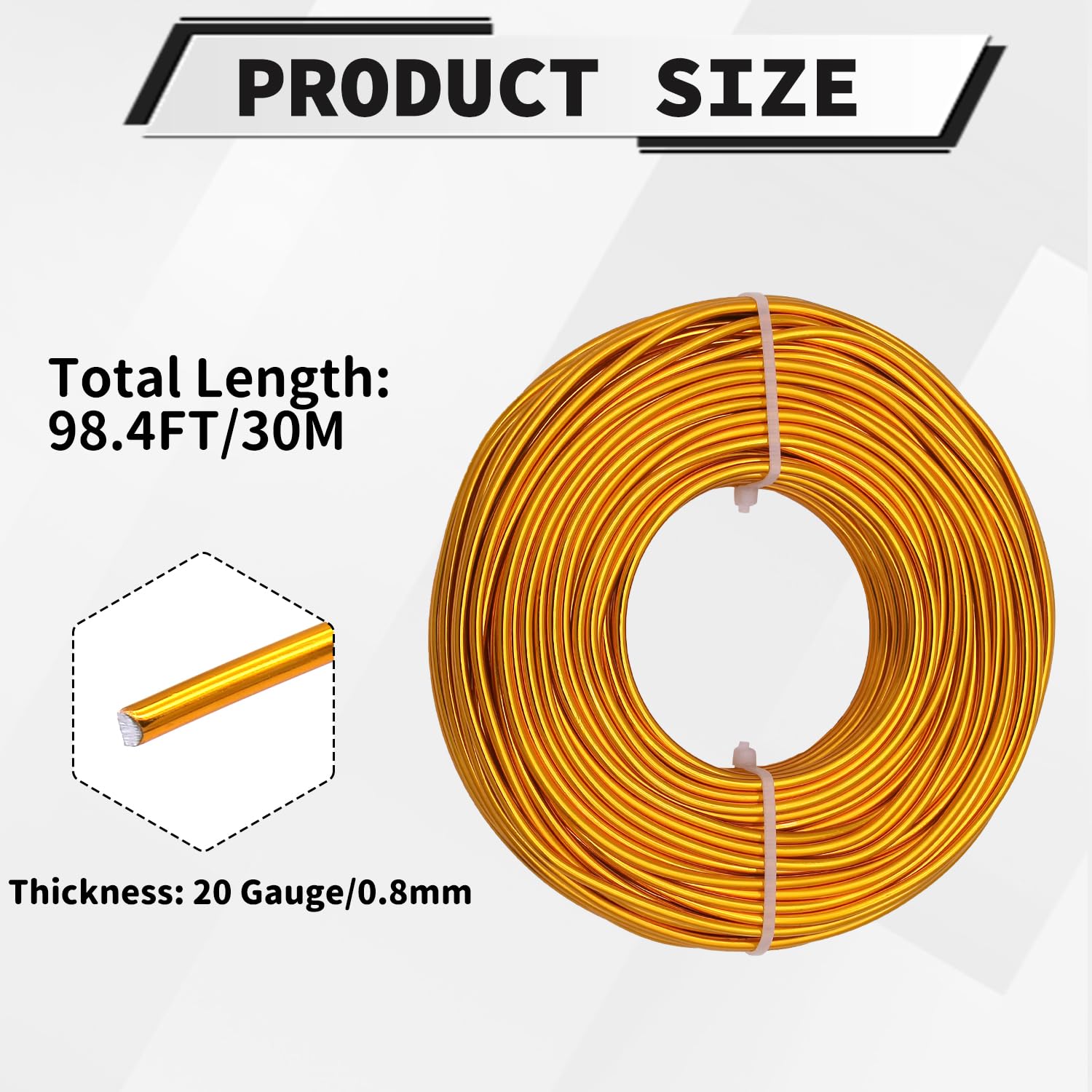 20 Gauge Aluminum Craft Wire, 100 Feet 0.8mm Bendable Metal Wire for Jewelry Making, Sculpting and Floral Design, Soft Armature Wire for DIY Crafts (Yellow Gold)