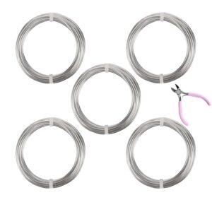 5 Rolls Aluminum Craft Wire Kit with Side Cutter Pliers, Multi-Size [18/15/12/10/9] Gauge, Flexible Metal Wire Set for Jewelry Making, Bonsai and Sculpting (82 Ft Total, 16.4 Ft/Roll, Silver)