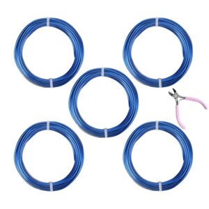 5 Rolls Aluminum Craft Wire Kit with Side Cutter Pliers, Multi-Size [18/15/12/10/9] Gauge, Flexible Metal Wire Set for Jewelry Making, Bonsai and Sculpting (82 Ft Total, 16.4 Ft/Roll, Royal Blue)