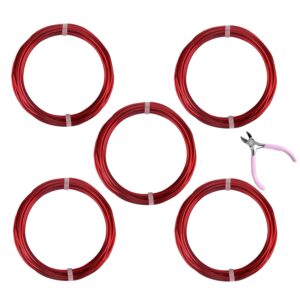 5 Rolls Aluminum Craft Wire Kit with Side Cutter Pliers, Multi-Size [18/15/12/10/9] Gauge, Flexible Metal Wire Set for Jewelry Making, Bonsai and Sculpting (82 Ft Total, 16.4 Ft/Roll, Red)