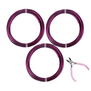 3 Rolls Aluminum Craft Wire Kit with Side Cutter Pliers, Multi-Size [18/12/9] Gauge, Flexible Metal Wire Set for Jewelry Making, Bonsai and Sculpting (49.2 Ft Total, 16.4 Ft/Roll, Purple)
