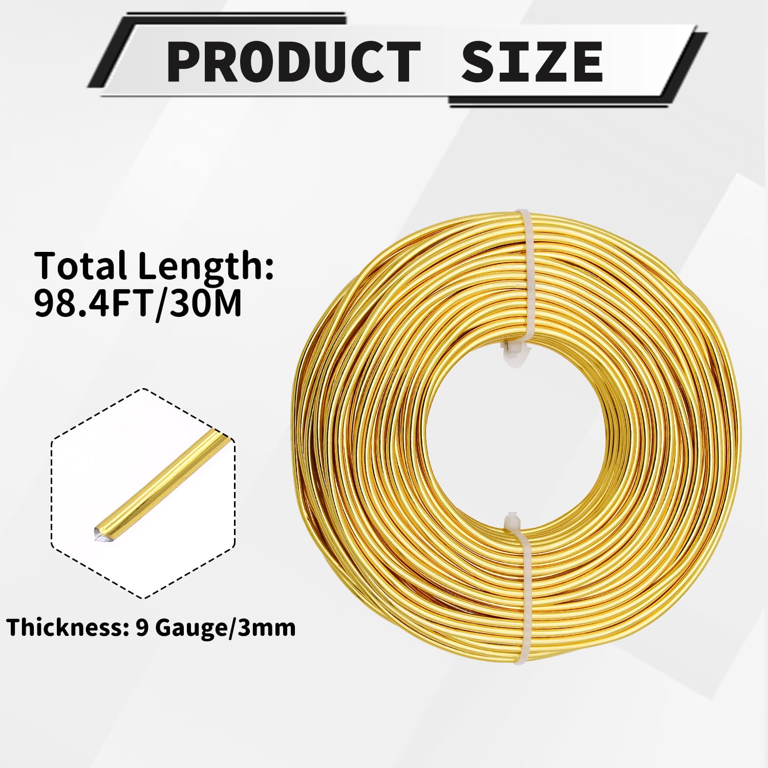9 Gauge Aluminum Craft Wire, 100 Feet 3mm Bendable Metal Wire for Jewelry Making, Sculpting and Floral Design, Soft Armature Wire for DIY Crafts (Gold)