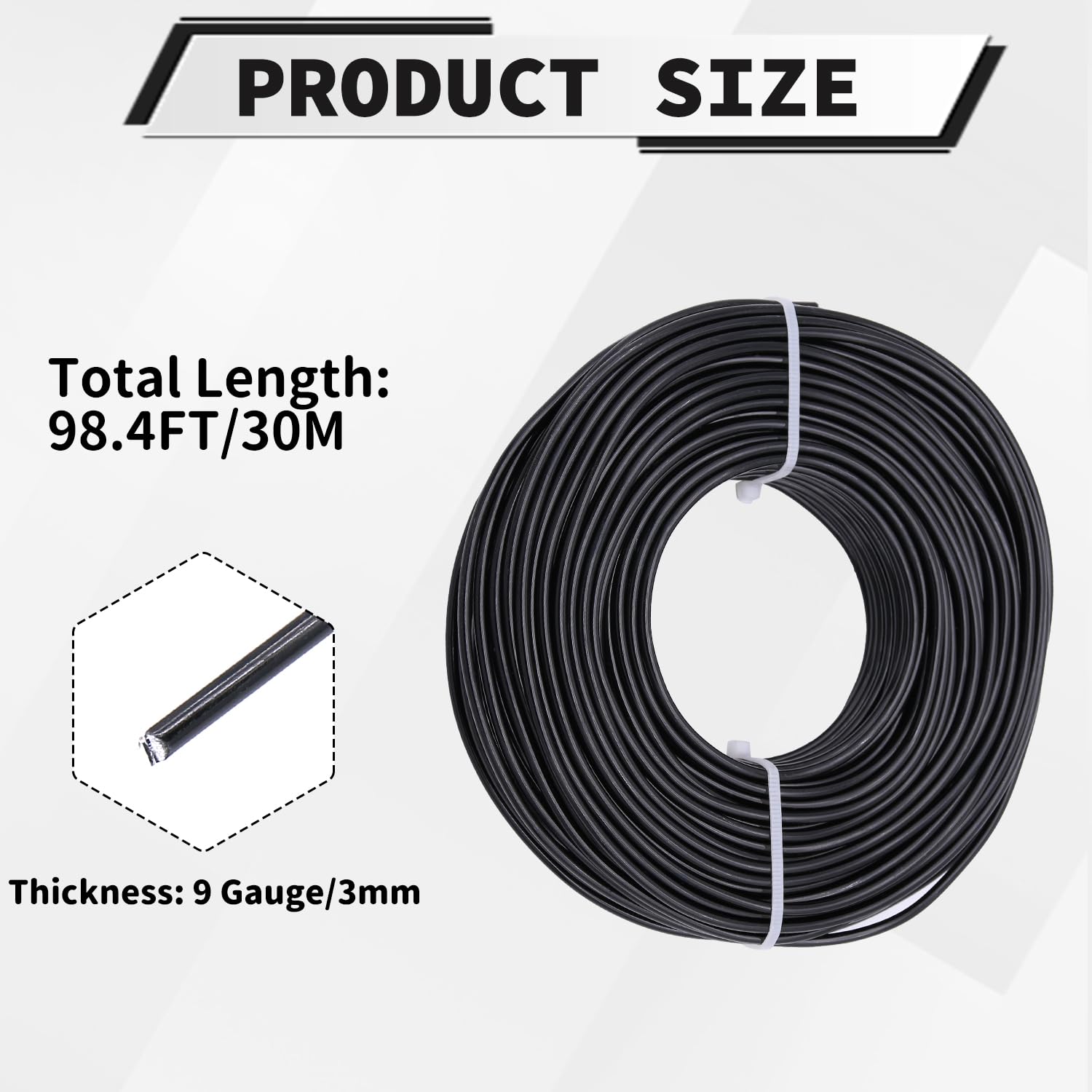 9 Gauge Aluminum Craft Wire, 100 Feet 3mm Bendable Metal Wire for Jewelry Making, Sculpting and Floral Design, Soft Armature Wire for DIY Crafts (Black)