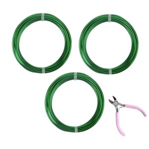 3 Rolls Aluminum Craft Wire Kit with Side Cutter Pliers, Multi-Size [18/12/9] Gauge, Flexible Metal Wire Set for Jewelry Making, Bonsai and Sculpting (49.2 Ft Total, 16.4 Ft/Roll, Green)